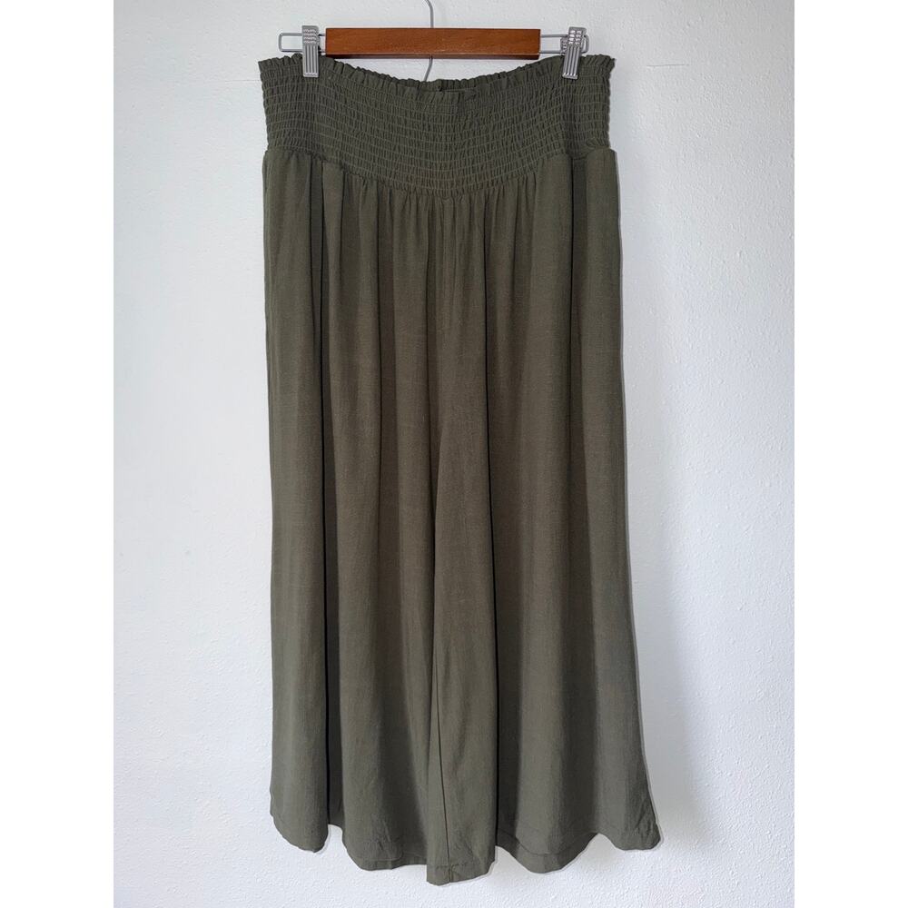 NWT Plus Size Green Stretchy Elastic Smocked Waistband Wide Leg Palazzo Pants 2X - Picture 2 of 7